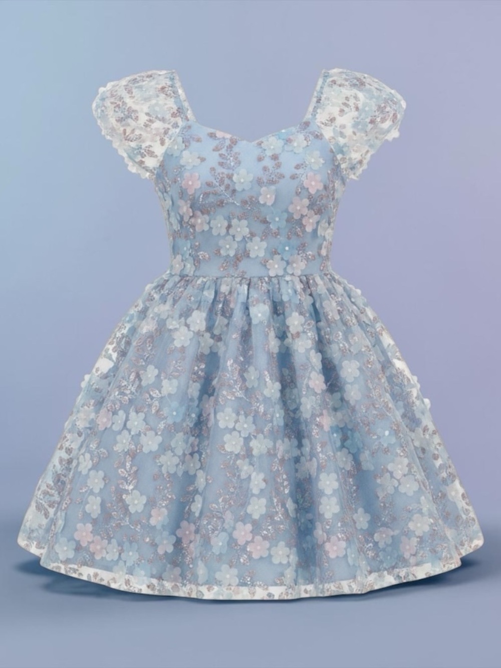 Rare Editions Light Blue Floral Lace Party Dress for Girls size 8